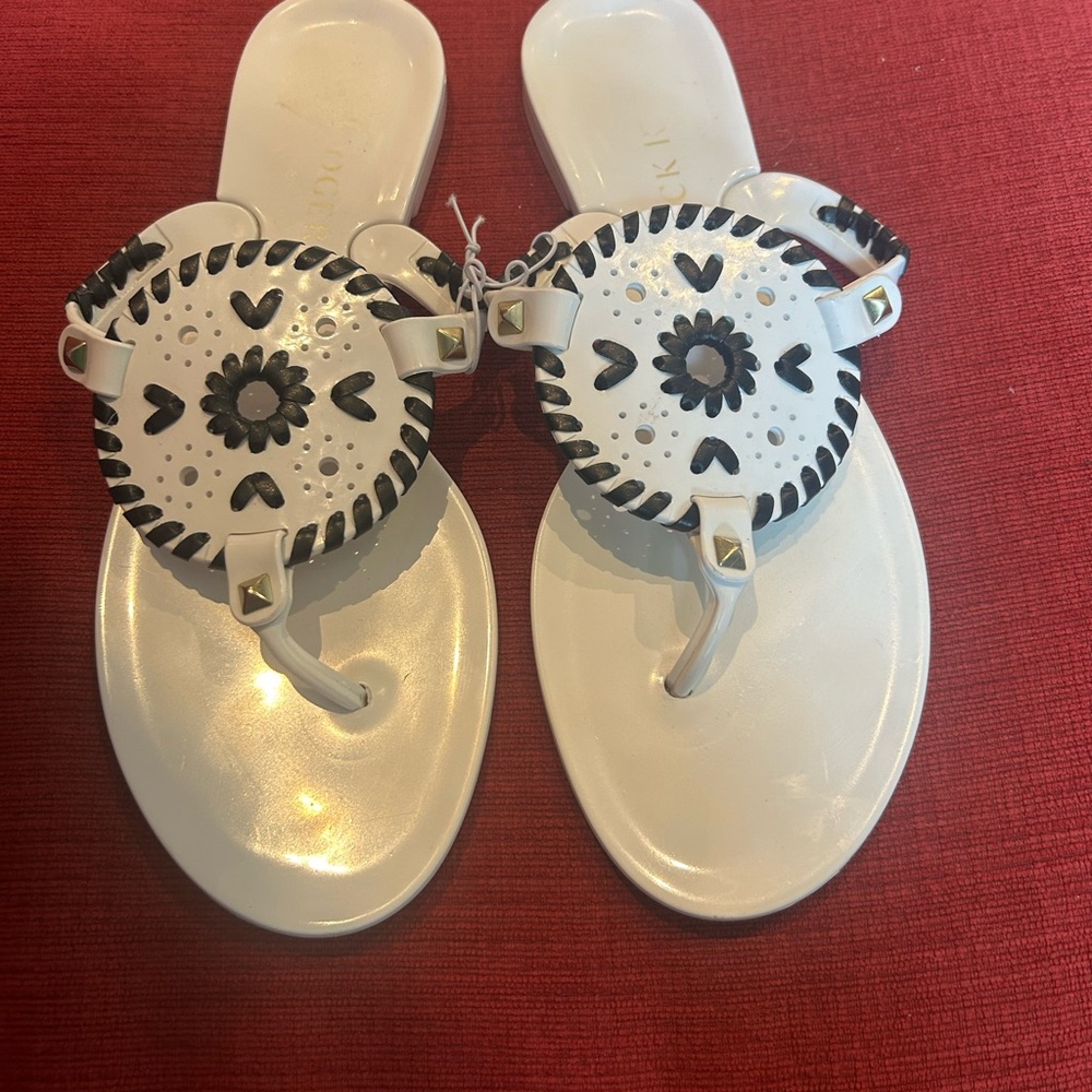 Jack‎ Rogers White and Black jelly Sandals with Stud Accents